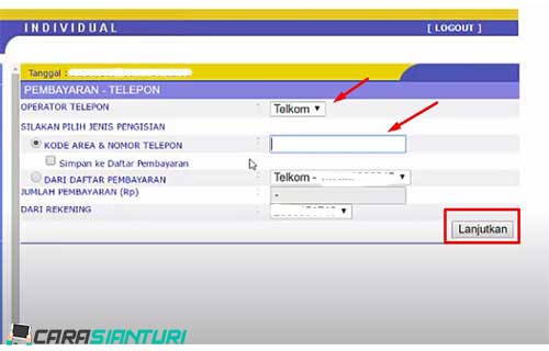 5. Pilih nama operator telepon yaitu Telkom